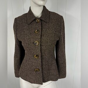 Louben Women’s Sz 4 Tweed Jacket Lady Cardigan Blazer Button Front Wool Blend